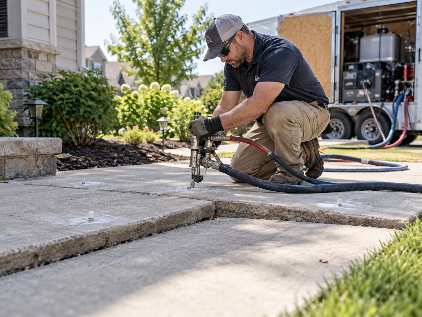 Sunken concrete slab before lifting