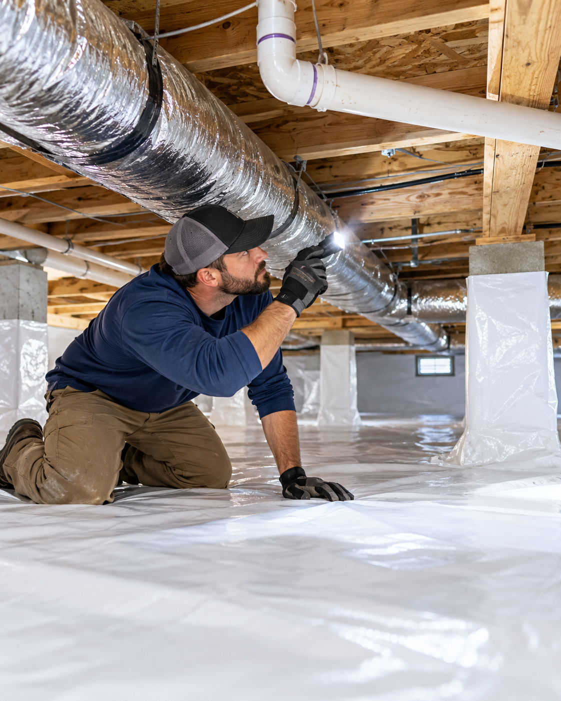 Crawl space drainage and dehumidification