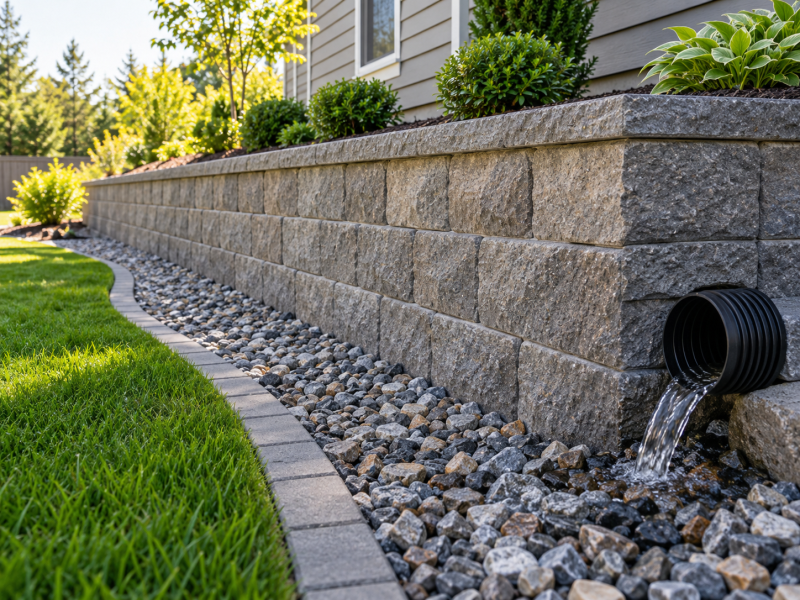 Retaining wall drainage relieving water pressure