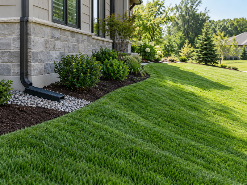Yard graded to slope away from a house