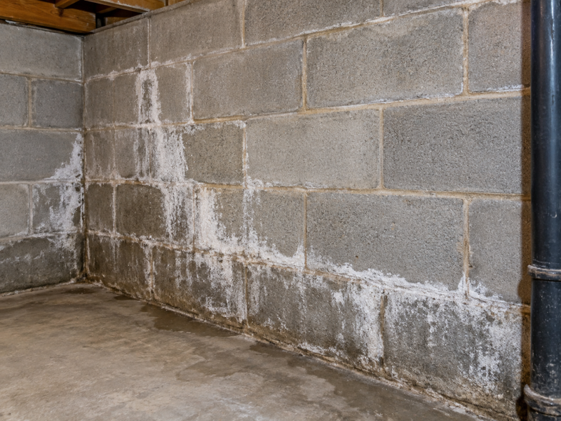 Efflorescence on a basement wall