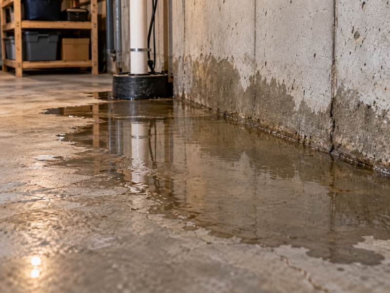 Standing water on a basement floor