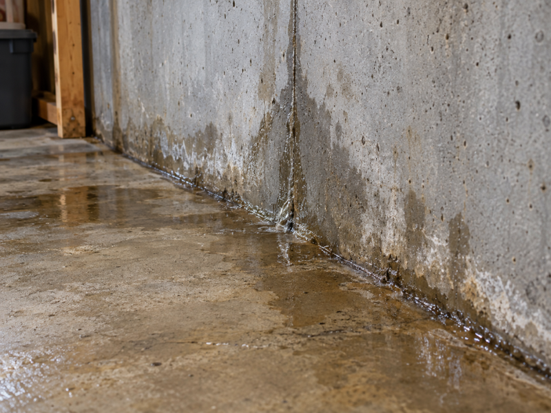 Water seepage through a basement wall